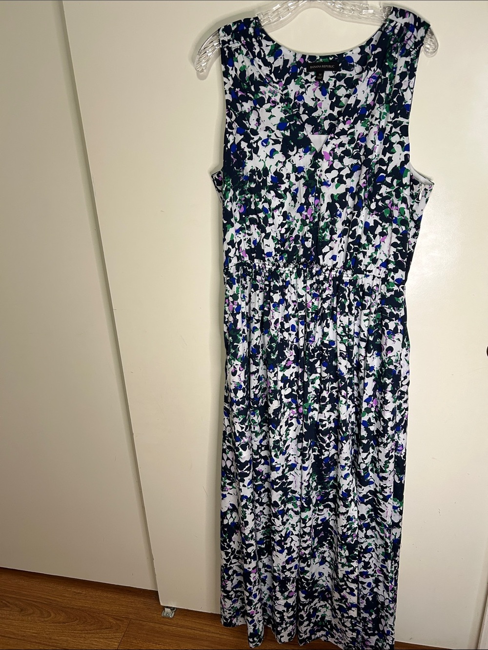 Banana Republic Navy Floral Sleeveless Maxi Dress with Green & Purple Accents
